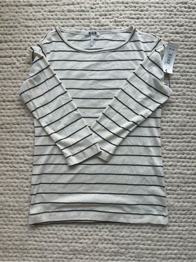 Cream and Black Striped Long Sleeve Tee